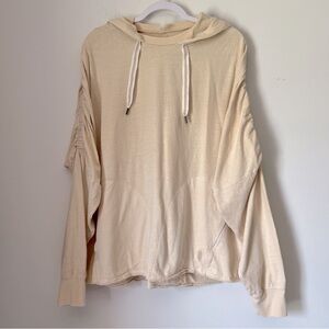 FP Movement Oversized Slouchy Hoodie Ruched Sleeves Pocket Sweatshirt in Vanilla